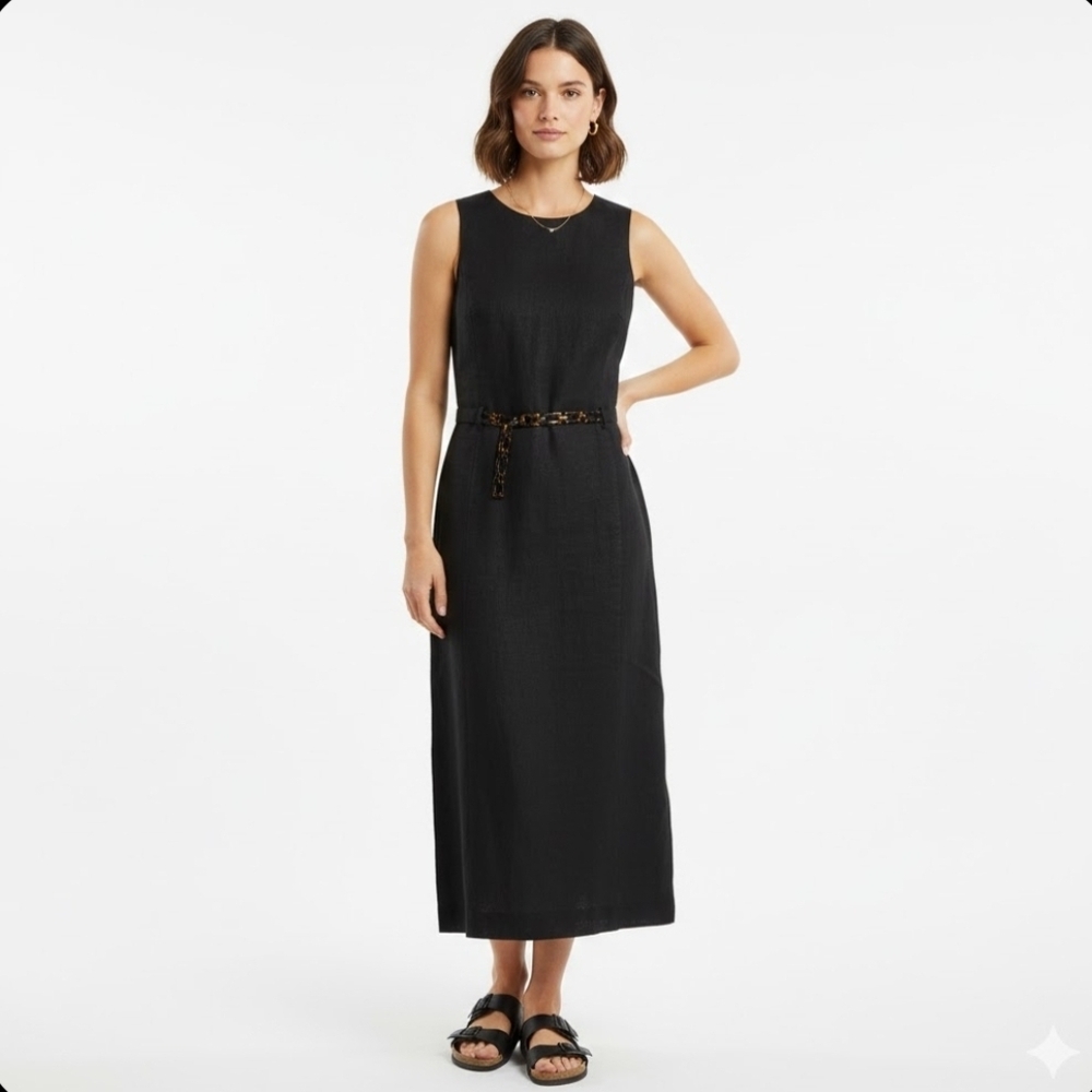 JACKIE BERNARD Elegant Black‎ Sleeveless Dress Size 8  100% Linen